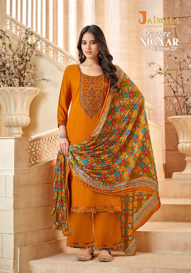 Nigaar 27 Jaimala By Alok Rayon Embroidery Dress Material Wholesale Price In Surat